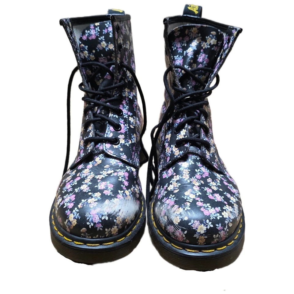 Dr Martens 1460 Botas Florales Negras Para Mujer Talla 8 Multi Flor Cuero Con Cordones Foto 1 de 4