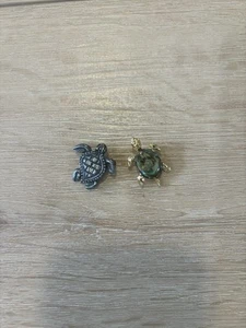 Schildkröte Broschen grüner Stein und Silber - Bild 1 von 3