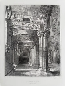 1852 Antique Print; Rosslyn Chapel, Roslin, Lothian, Scotland after Billings - Picture 1 of 2
