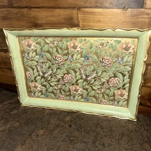 Vintage 13" grün & gold vergoldet handbemalt handgefertigt Holz Tablett Italien - Bild 1 von 6