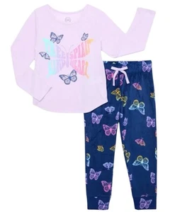 Wonder Nation Girls Pajamas Set Purple Size 18 Top Joggers Butterfly Graphics - Picture 1 of 12
