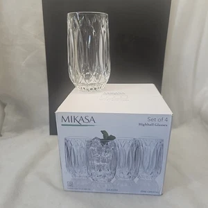Vaso Highball Mikasa Crystal Saxon 5,5" vasos de cristal de té 13 OZ ~ juego de 4 - Imagen 1 de 7