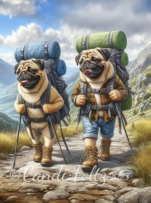 Cartão comemorativo Pug Dog Hikers *Caption It* - Imagem 1 de 2