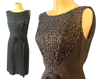 VESTIDO VAINA VINTAGE DE LENTEJUELAS NEGRO AÑOS 50 Foto 1 de 4