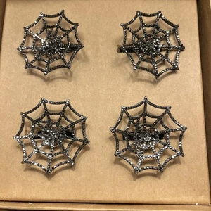 Halloween Funkelnde Strass Spinnennetz Serviettenringe Schwarz Metall Set 4 Tahari - Bild 1 von 9
