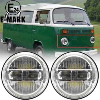 For VW Bay Window Camper Bus Van T2 1974-1979 7'' LED Headlights Hi/Lo Beam DRL - Image 1 of 4