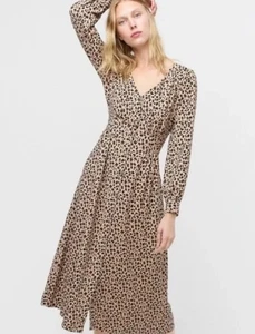 Vestido midi J Crew botón delantero línea A estampado animal talla 8 forrado leopardo $148 - Imagen 1 de 10