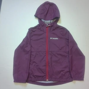 columbia girl's raincoat jacket purple size Xxs Burgundy Hooded Windbreaker Logo - Picture 1 of 17