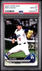 Graded 2025 Topps Now Roki Sasaki #3 Rookie RC Baseball Card PSA 10 Gem Mint - Picture 1 of 2
