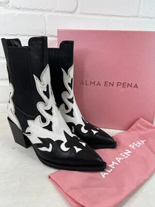 Alma En Pena Crosta Botas de Vaquero Reino Unido 4 Negro Blanco Western Cuero Festival - Imagen 1 de 14