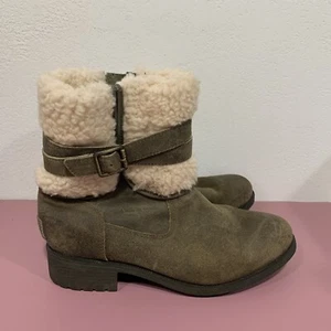 UGG Boots Womens 9 Blayre III Cuffed Booties Green Suede Sheepskin Fur 1095153 - Picture 1 of 9