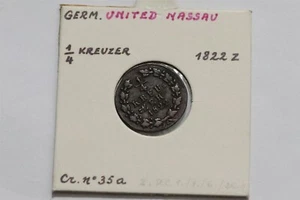 🧭 🇩🇪 GERMANY NASSAU 1/4 INCROCIATORE 1822 Z B66 #59 - Foto 1 di 3