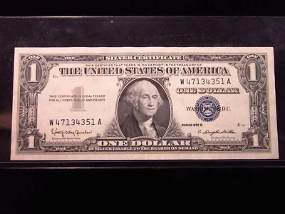 USA $1 1957 B W47134351A # SILVER Certificate Dollar BLUE Seal Money America - Image 1 of 3