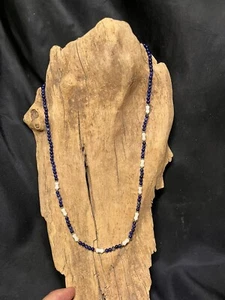 VINTAGE 14K GF LAPIS  LAZUILI & MOONSTONE 24” BEADED NECKLACE 4MM - Picture 1 of 5