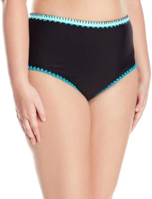 Parte inferior de bikini Jessica Simpson 145394 para mujer cintura alta negra/azul talla grande 0X Foto 1 de 2