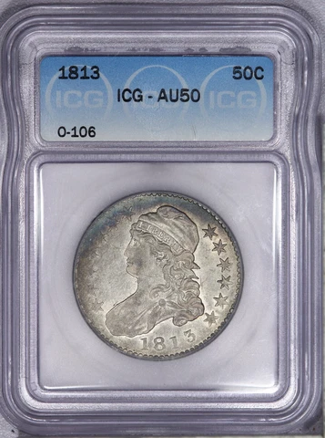 1813 Capped Bust Half Dollar 50c O-106 ICG AU50 - Beautifully Toned! Cover