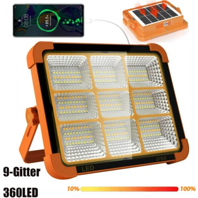 1000W LED Baustrahler Akku Strahler Solar Arbeitsscheinwerfer Fluter Camping DE - Bild 1 von 4