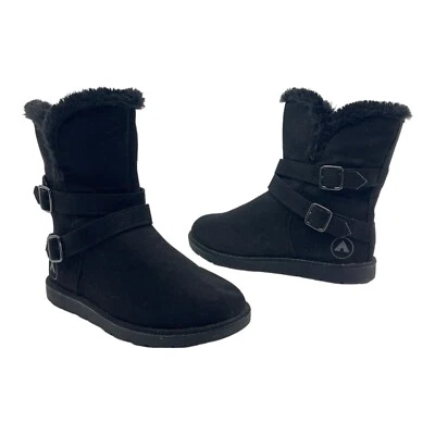 Botas femininas AIRWALK 8.5 forradas de pele sintética meia panturrilha puxar botas PRETAS - Imagem 1 de 4