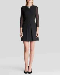 Ted Baker Haswell Black Fit & Flare Dress w/ Jewel Neck, Size Small (2) NWT! - Picture 1 of 8