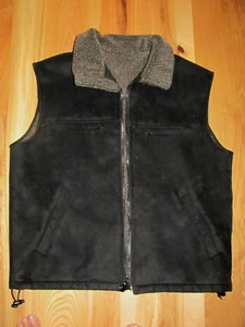 Rainforest VTG Black Micro Suede Zip Front Sherpa Lined Vest HK Men's L (H19) - Picture 1 of 7