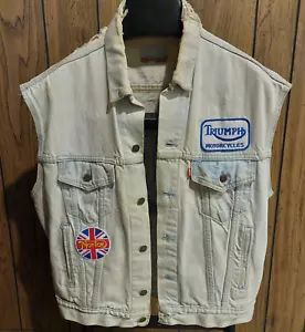 Vintage Levis Jeansjacke Weste Med Triumph Norton Anti Nowhere Liga Aufnäher - Bild 1 von 12