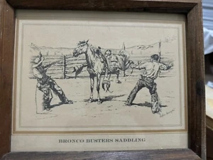 Frederic Remington Bronco Busters sella da parete immagine arte vintage - Foto 1 di 2