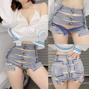 Women's Sexy High Waist Denim Shorts Button Short Jeans Hot Pants Party Clubwear - Picture 1 of 11