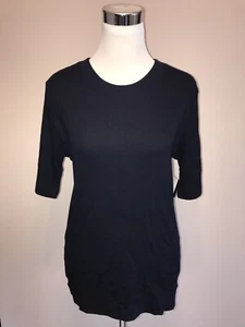 NWT Magaschoni Crew Neck Short Sleeve Navy Top sz L - Picture 1 of 5