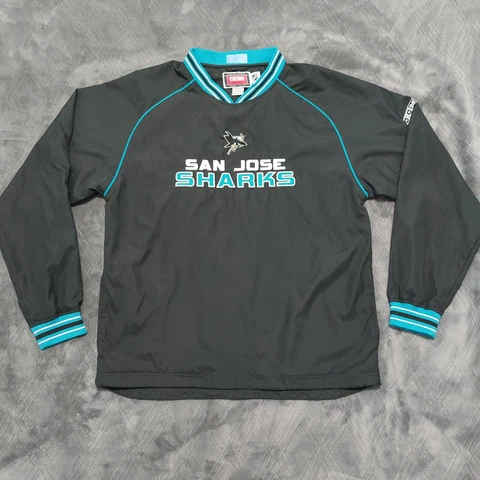 Vintage San Jose Sharks Pullover MENS Medium CCM Face Off Apparel Long Sleeve Cover