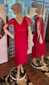 Mother of the Bride SILK PINK Dress size 12 Tiered ruffles Midi Melinda Eng - Picture 1 of 11