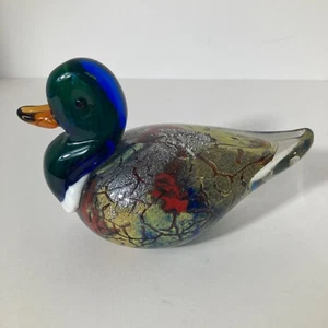 Cespugliatore anatra stile vetro di Murano verde blu oro rosso 3,5 x 5,25" difettoso - Foto 1 di 10