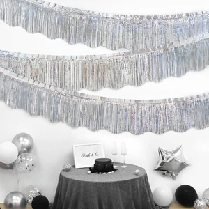 Silver Foil Fringe Garland Party Decorations, 6 Pack 9.9Ft Tinsel Streamers - Picture 1 of 12