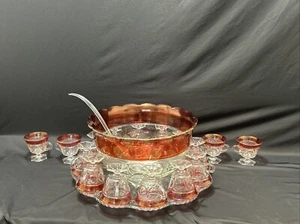 Indiana Glass Ruby Thumbprint Complete 19 Piece Punch Bowl Set - Picture 1 of 24