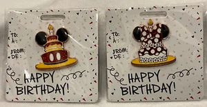 Disney Mickey Mouse & Minnie Mouse Happy Birthday Ears Cake Trading Pin Set of 2 - Picture 1 of 1
