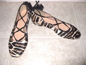 J CREW COLLECTION SCHNÜRSCHUHE FLATS LEOPARD KALBSHAAR 8 #F8474 BRAUN HELLBRAUN - Bild 1 von 7