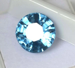 Natural Blue Aquamarine Round Cut 9.05 CT certified loose Gemstone 12x12x7 mm - Picture 1 of 7