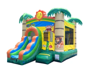 Commercial Inflatable Bounce House Slide Combo Tropical Smiley Castle And Blower - Picture 1 of 10