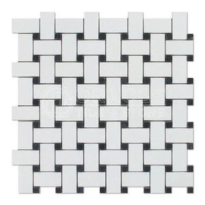 Thassos White Greek Marble Basketweave Mosaic Tile - Picture 1 of 6