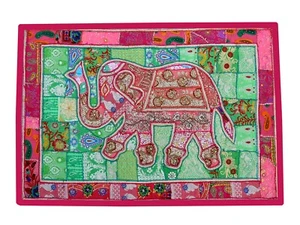 Elephant Wall Hanging Patchwork Tapestry Beaded Hand Embroidered Throw Decor 60" - Picture 1 of 6