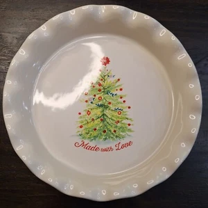 The Pioneer Woman "Made With Love" 10.5" Ruffle Top Stoneware Holiday Pie Plate - Picture 1 of 6