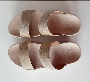 FitFlop Lulu Glitz Slide Sandals Beige Gold