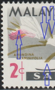 (E27)MALAYSIA ERROR 1965 SARAWAK ORCHIDS 2c GREEN SHIFT RIGHT & GREY SHIF UP UM - Picture 1 of 4