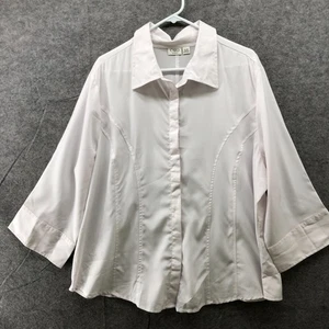 CATO White Button Down Shirt Womens 22/24W 3/4 Sleeve Blouse (3X) - Picture 1 of 9