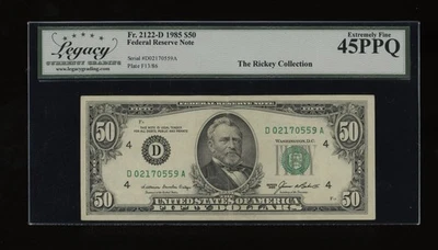 DBR 1985 $50 FRN Cleveland Fr. 2122-D Legacy 45 PPQ Serial D02170559A - Image 1 of 2