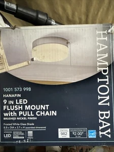 Hanafin 9in. Light Nickel LED Flush Mount with Glass Shade and Pull Chain - Picture 1 of 3