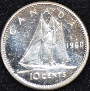 1960 BRILLANT BANKFRISCH, PROOF-WIE 80% SILBER kanadisch 10 Cent - Bild 1 von 2