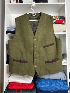 Walker&Hawkes Dark Green Wool Check Pattern vest size XL - Picture 1 of 10