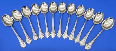 12 - Oneida BANCROFT Glossy Stainless USA Flatware 6 7/8" OVAL SOUP SPOONS - Image 1 of 4