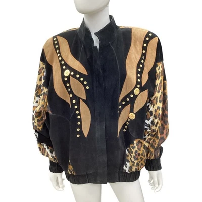 Vintage Elegantissimo Firenze Jacket Women’s Size L/XL 80’ Leather Animal Print - Image 1 of 4