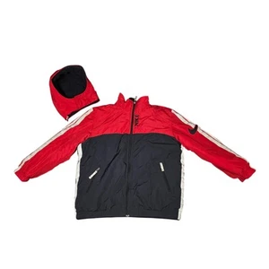 Nike Jacket Reversible Fleece Coat Swoosh Black Red Hood Youth Large (14-16) - Picture 1 of 6